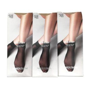 Nordstrom Lot‎ Of 3 Womens Anklet Socks Light Nude 20 Denier 8139A One Size New